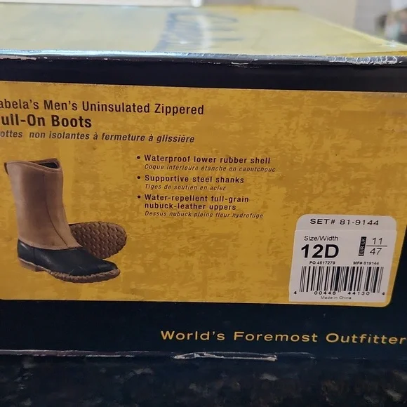 Cabela's Men's Waterproof Uninsulated Zippered Pull-On Boors Size 12 - Picture 2 of 12